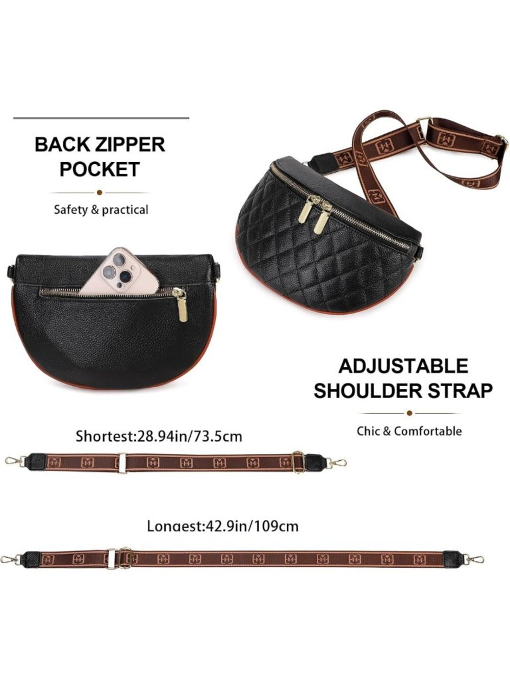 Trendy Small Crossbody Sling Bag for Women - Anti-Theft Leather Fanny Pack for - Picture 5 of 8